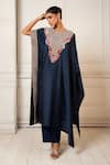 Buy_Oshi By Shikha_Blue Silk Hand Embroidery Floral Round Zardosi Asymmetric Kaftan With Pant _at_Aza_Fashions