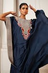 Oshi By Shikha_Blue Silk Hand Embroidery Floral Round Zardosi Asymmetric Kaftan With Pant _at_Aza_Fashions