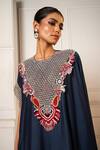 Buy_Oshi By Shikha_Blue Silk Hand Embroidery Floral Round Zardosi Asymmetric Kaftan With Pant 