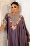 Shop_Oshi By Shikha_Purple Silk Hand Embroidery Floral Round Zardosi Asymmetric Kaftan With Pant _Online_at_Aza_Fashions