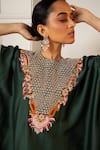 Buy_Oshi By Shikha_Green Silk Hand Embroidery Floral Round Asymmetric Kaftan With Pant _Online_at_Aza_Fashions