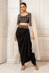 Buy_Oshi By Shikha_Black Cape Silk Organza Hand Embroidery Zardosi Beads And Drape Skirt Set _at_Aza_Fashions