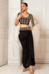 Buy_Oshi By Shikha_Black Cape Silk Organza Hand Embroidery Zardosi Beads And Drape Skirt Set _Online_at_Aza_Fashions