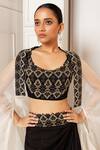 Buy_Oshi By Shikha_Black Cape Silk Organza Hand Embroidery Zardosi Beads And Drape Skirt Set 