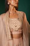 Oshi By Shikha_Beige Cape Silk Organza Hand Embroidery Beads Marori Slit And Draped Skirt Set _at_Aza_Fashions