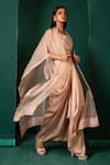 Shop_Oshi By Shikha_Beige Cape Silk Organza Hand Embroidery Beads Marori Slit And Draped Skirt Set _at_Aza_Fashions