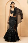 Buy_Quench A Thirst_Black Georgette Embellished Crystal Sequin Fishtail Lehenga Saree And Blouse Set _at_Aza_Fashions