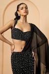 Buy_Quench A Thirst_Black Georgette Embellished Crystal Sequin Fishtail Lehenga Saree And Blouse Set _Online_at_Aza_Fashions