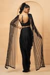 Shop_Quench A Thirst_Black Modal Satin Embroidery Sequin Sweetheart Cape Blouse And Dhoti Skirt Set _at_Aza_Fashions