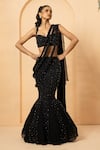 Buy_Quench A Thirst_Black Georgette Embellished Crystal Sequin Fishtail Lehenga Saree And Blouse Set _at_Aza_Fashions