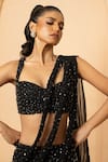 Quench A Thirst_Black Georgette Embellished Crystal Sequin Fishtail Lehenga Saree And Blouse Set _Online_at_Aza_Fashions