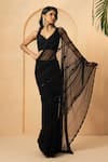 Buy_Quench A Thirst_Black Georgette Embroidery Sequin V Neck Pre-stitched Saree With Blouse _at_Aza_Fashions