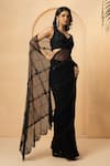 Quench A Thirst_Black Georgette Embroidery Sequin V Neck Pre-stitched Saree With Blouse _Online_at_Aza_Fashions