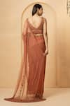 Shop_Quench A Thirst_Pink Georgette Embroidery Sequin Floral Stripe Pre-draped Saree With Blouse _at_Aza_Fashions