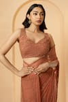 Buy_Quench A Thirst_Pink Georgette Embroidery Sequin Floral Stripe Pre-draped Saree With Blouse _Online_at_Aza_Fashions