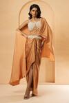 Buy_Quench A Thirst_Gold Modal Satin Embroidery Crystal Waistband Pre-stitched Saree With Blouse _at_Aza_Fashions