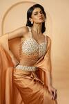 Buy_Quench A Thirst_Gold Modal Satin Embroidery Crystal Waistband Pre-stitched Saree With Blouse _Online_at_Aza_Fashions