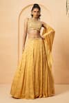 Buy_Quench A Thirst_Gold Modal Satin Embellished Mirror Halter Neck Lehenga Set _at_Aza_Fashions