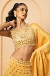 Buy_Quench A Thirst_Gold Modal Satin Embellished Mirror Halter Neck Lehenga Set _Online_at_Aza_Fashions