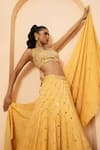 Shop_Quench A Thirst_Gold Modal Satin Embellished Mirror Halter Neck Lehenga Set _Online_at_Aza_Fashions