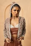 Quench A Thirst_Rose Gold Modal Satin Embellished Pearl Hooded Neck Metallic Hoodie Set _at_Aza_Fashions