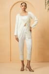 Buy_Quench A Thirst_Ivory Modal Satin Embellished Pearl Open Blazer And Trouser Set _at_Aza_Fashions