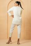 Shop_Quench A Thirst_Ivory Modal Satin Embellished Pearl Open Blazer And Trouser Set _at_Aza_Fashions