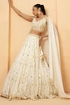 Buy_Quench A Thirst_Ivory Modal Satin Embellished Pearl V Neck Lehenga Set _Online_at_Aza_Fashions