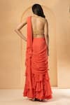 Shop_Quench A Thirst_Peach Georgette Embroidery Cutdana Round Pre-stitched Ruffle Saree With Blouse _at_Aza_Fashions