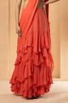 Quench A Thirst_Peach Georgette Embroidery Cutdana Round Pre-stitched Ruffle Saree With Blouse _Online_at_Aza_Fashions