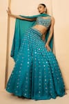 Buy_Quench A Thirst_Blue Modal Satin Embellished Mirror Round Neck Work Lehenga Blouse Set _at_Aza_Fashions