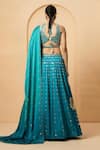 Shop_Quench A Thirst_Blue Modal Satin Embellished Mirror Round Neck Work Lehenga Blouse Set _at_Aza_Fashions