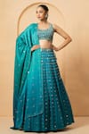 Quench A Thirst_Blue Modal Satin Embellished Mirror Round Neck Work Lehenga Blouse Set _Online_at_Aza_Fashions