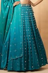 Buy_Quench A Thirst_Blue Modal Satin Embellished Mirror Round Neck Work Lehenga Blouse Set _Online_at_Aza_Fashions