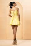 Shop_Quench A Thirst_Yellow Modal Satin Embroidery Cutdana Straight Neck Floral Stripe Corset Dress _at_Aza_Fashions