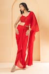 Buy_Quench A Thirst_Red Georgette Embellished Crystal Sweetheart Pre-stitched Saree With Blouse _at_Aza_Fashions