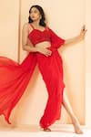 Quench A Thirst_Red Georgette Embellished Crystal Sweetheart Pre-stitched Saree With Blouse _Online_at_Aza_Fashions