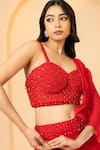 Buy_Quench A Thirst_Red Georgette Embellished Crystal Sweetheart Pre-stitched Saree With Blouse _Online_at_Aza_Fashions