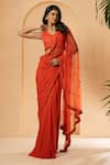 Buy_Quench A Thirst_Orange Georgette Embroidery Cutdana Sequin Work Pre-stitched Saree With Blouse _at_Aza_Fashions