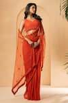 Quench A Thirst_Orange Georgette Embroidery Cutdana Sequin Work Pre-stitched Saree With Blouse _Online_at_Aza_Fashions