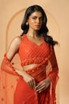 Buy_Quench A Thirst_Orange Georgette Embroidery Cutdana Sequin Work Pre-stitched Saree With Blouse _Online_at_Aza_Fashions