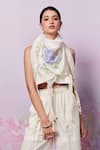 Buy_Moh India_Ivory Cross-stitch Rose Summer Scarf _at_Aza_Fashions