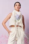 Shop_Moh India_Ivory Cross-stitch Rose Summer Scarf _at_Aza_Fashions