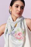 Buy_Moh India_Ivory Gingham Chanderi Silk Capri Roses Print Scarf _Online_at_Aza_Fashions