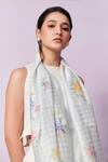 Shop_Moh India_Blue Capri Rose Print Stole _at_Aza_Fashions