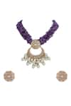 Shop Riana Jewellery Purple Diamonds, Chaand Jadau Kundan And Amethyst Bead Embellished Necklace Set at Aza Fashions Shop_Riana Jewellery_Purple Diamonds, Chaand Jadau Kundan And Amethyst Bead Embellished Necklace Set _at_Aza_Fashions