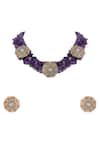 Shop_Riana Jewellery_Purple Stones Jadtar And Amethyst Bead Embellished Choker Set _at_Aza_Fashions