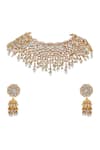 Shop_Riana Jewellery_White Pearls, Diamonds Guldasta Jadau Kundan And Bridal Necklace Set _at_Aza_Fashions