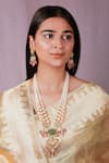 Buy_Riana Jewellery_Pink Pearls, Stones Bloom Jadau Kundan And Embellished Long Necklace Set _at_Aza_Fashions