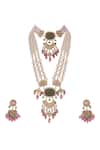 Riana Jewellery_Pink Pearls, Blossom Jadau Kundan And Embellished Choker & Long Necklace Set _Online_at_Aza_Fashions